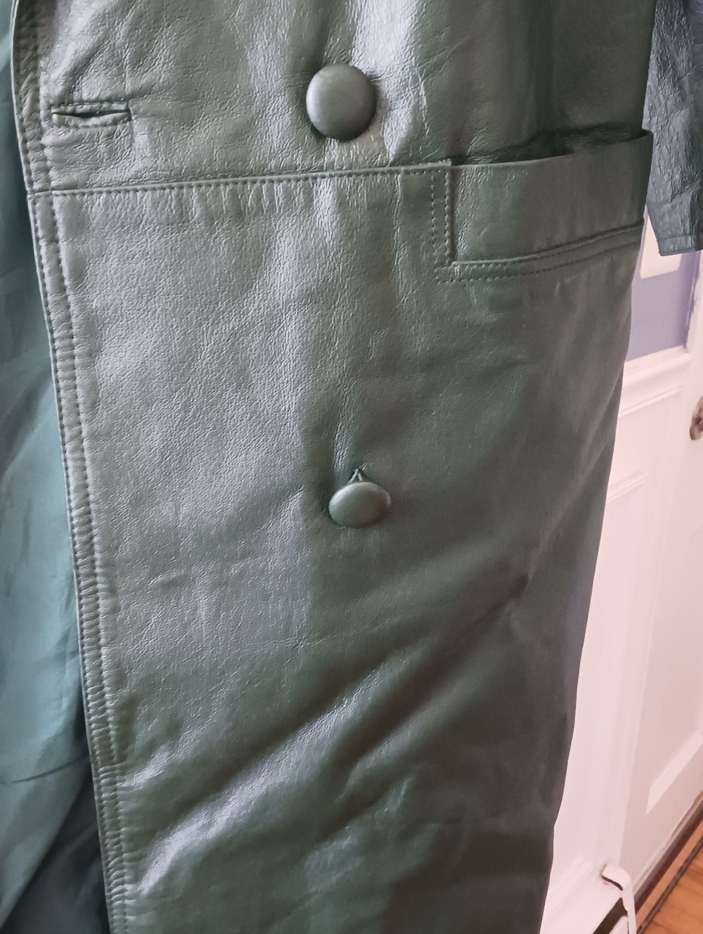 Vintage Dark Green Leather Trench Coat - Picture 10 of 10
